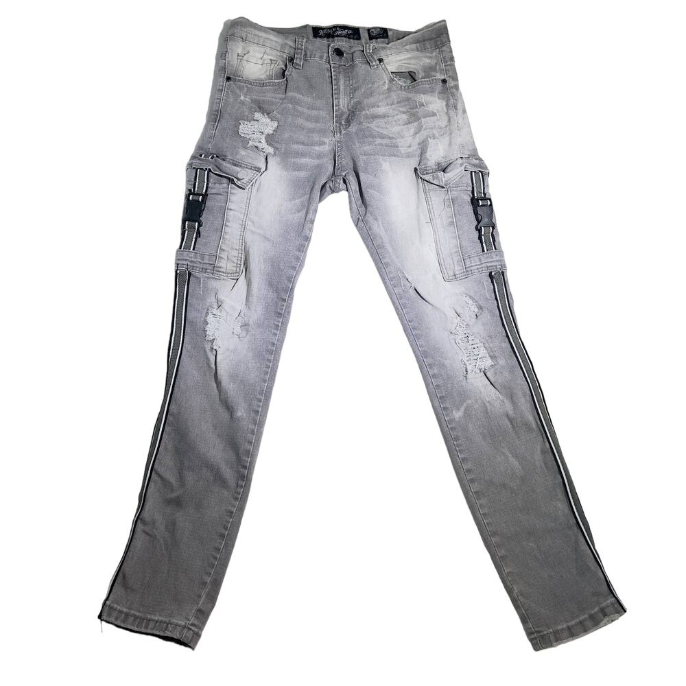 Heritage America 1776 Denim Jeans Men's 32w x 32L Grey Cargo Distressed Designer
